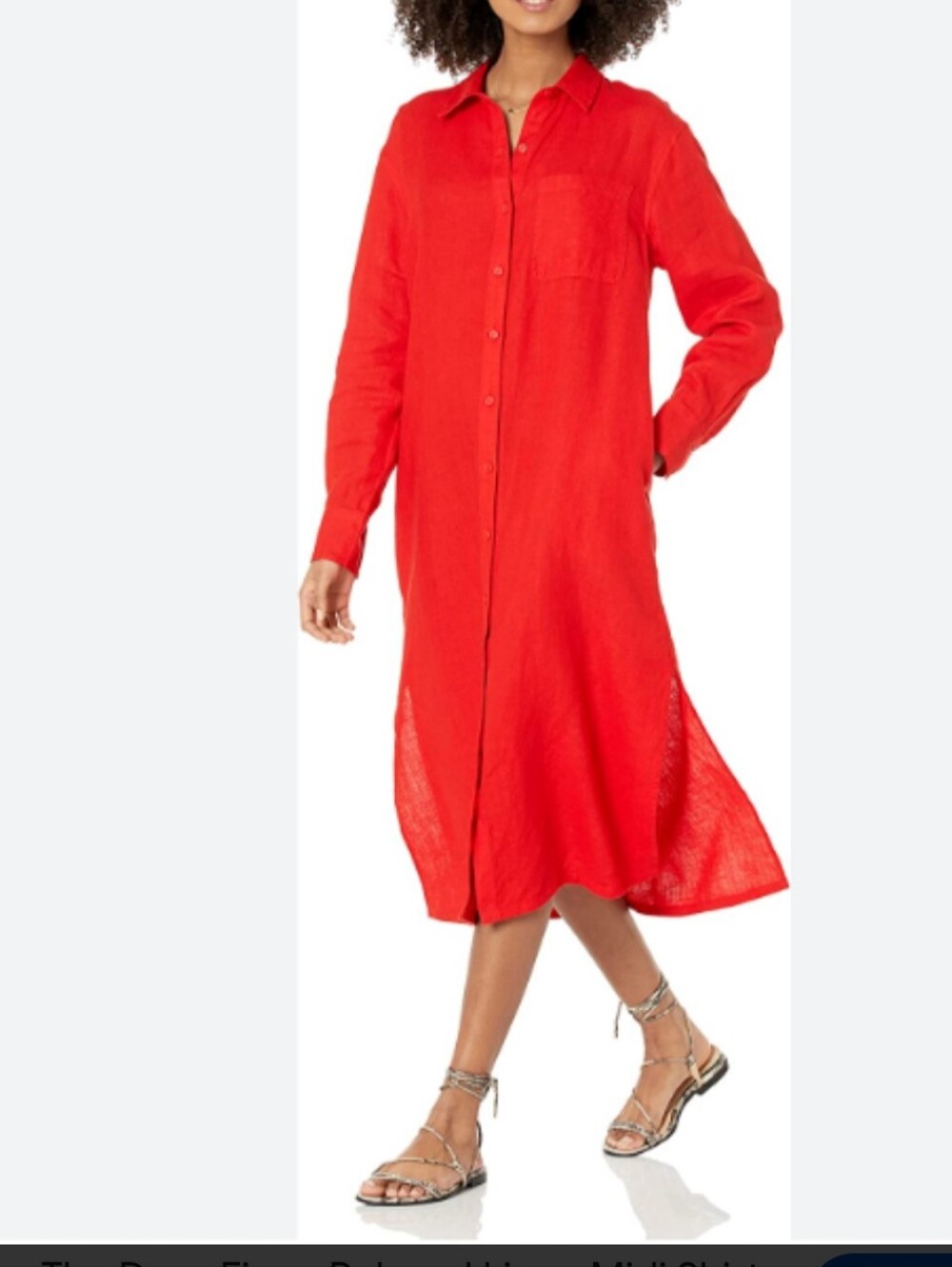 The Drop Fiona Relaxed Linen Midi Shirt Dress Flame Red Size Small